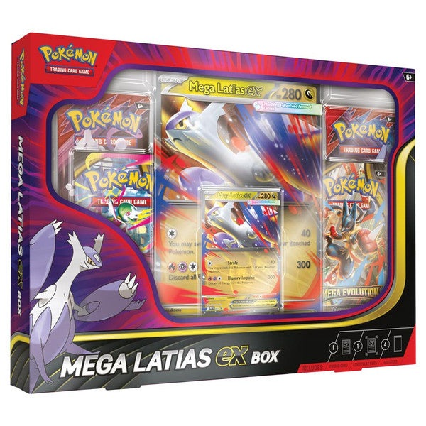 Sealed Pokémon TCG Mega Latias EX Box with rare promo card, jumbo card, and 4 booster packs for collectors