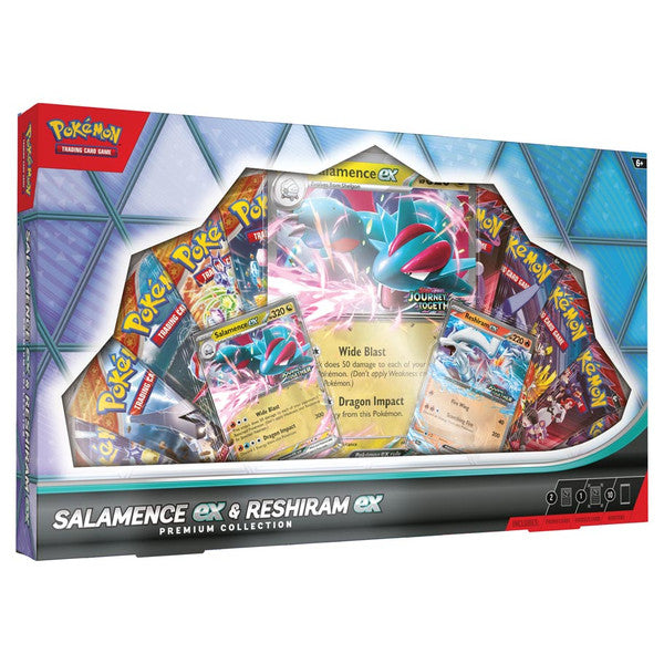 Sealed Pokémon TCG Salamence EX & Reshiram EX Premium Collection with rare foil promos, jumbo card, and 10 booster packs.