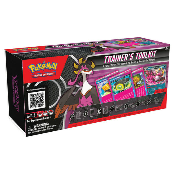 Sealed Pokémon TCG Trainer’s Toolkit 2025 with Fezandipiti ex promo, 50+ Trainer cards, 4 booster packs & collector accessories