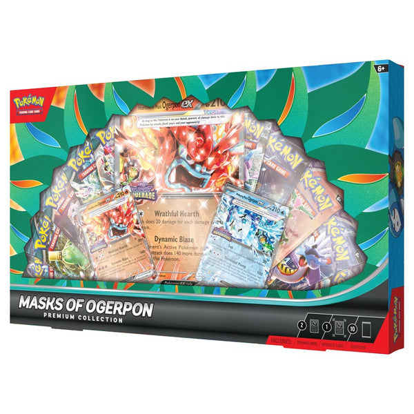 Pokémon TCG Masks of Ogerpon Premium Collection – Hearthflame & Wellspring Mask Ogerpon ex with Oversize Foil Card